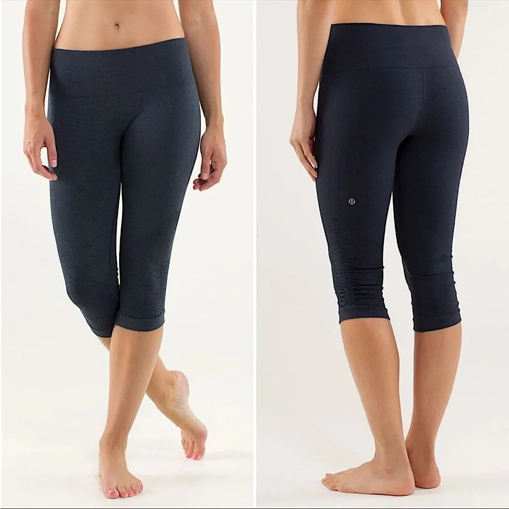 Lululemon Women’s 4 In the Flow Cropped Ruched Heather Gray Yoga Pants Leggings